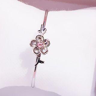 Rhinestone Flower Open Bangle Silver - One Size