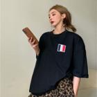 Elbow-sleeve Print T-shirt / Leopard Print Wide-leg Pants