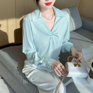 Long-sleeve Open Collar Chiffon Blouse