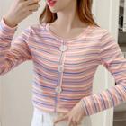 Long-sleeve Striped Cropped Knit Cardigan