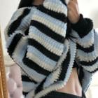 Color Block Striped Sweatshirt Light Blue & Black & White - One Size
