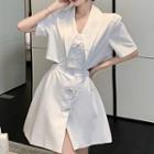 Short-sleeve Rhinestone Bow Cutout Mini A-line Dress