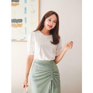 Plus Size Pattern Roundneck Short-sleeve Blouse