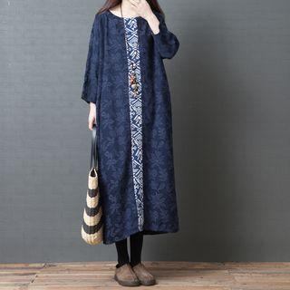Long-sleeve Jacquard Panel Midi Dress