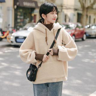 Mock-neck Panel Fleece Hoodie