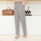 Flat-front Checked Pants With Belt One Size