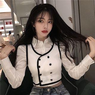 Cropped Blouse / Contrast Trim Vest