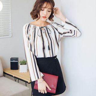 Set: Lace-up Striped Top + Skort