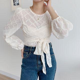 Tie-waist Balloon-sleeve Blouse