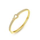 Simple And Fashion Plated Gold Hollow Heart-shaped Bangle With Cubic Zirconia Golden - One Size