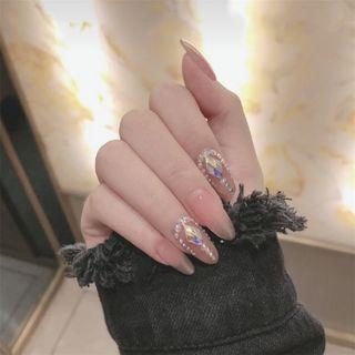 Embellished Pointed Faux Nail Tips 56 - Pink - One Size