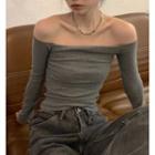 Long-sleeve Off-shoulder Top Gray - One Size
