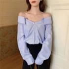 Long-sleeve Off-shoulder Chain Strap Plain Shirt