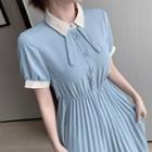 Short-sleeve Pleated Midi A-line Shirtdress