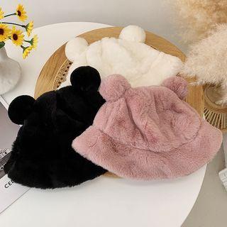 Leopard Print Bear Ear Chenille Bucket Hat