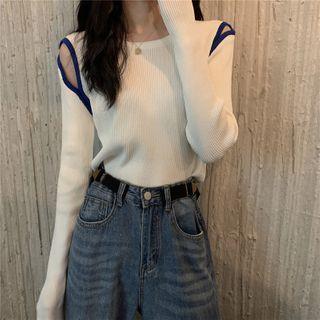 Contrast Trim Cold-shoulder Knit Top