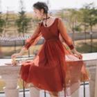 Sheer 3/4 Sleeve Chiffon Dress