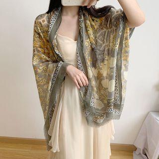 Printed Neck Scarf Gray Yellow - One Size