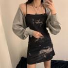 Set: Spaghetti Strap Tie Dye Mini Dress + Plain Shrug