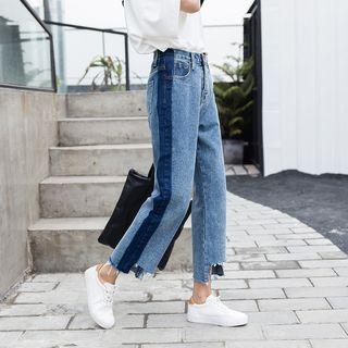 Two Tone Washed Straight Leg Jeans