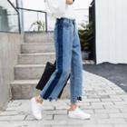 Two Tone Washed Straight Leg Jeans