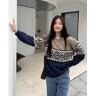 Contrast Color Jacquard Sweater Blue - One Size
