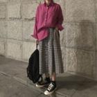 Plain Shirt / Gingham Midi A-line Skirt