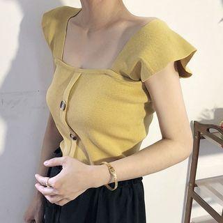 Wide Strap Ruffled Knit Top