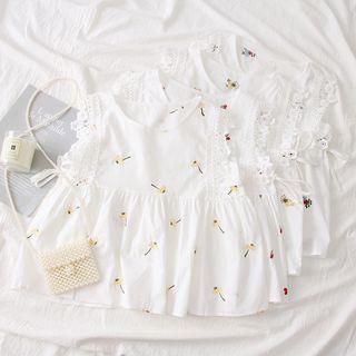 Lace-trim Embroidered Vest