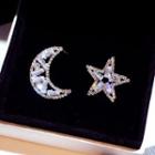 Non-matching Rhinestone Moon & Star Earring 1 Pair - Silver - One Size