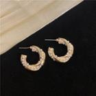 Beaded Open Hoop Sterling Silver Ear Stud My32931 - 1 Pair - White - One Size