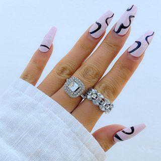 Set Of 2: Rhinestone Ring 3096 - Silver - One Size