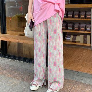 Floral Side-slit Wide Leg Pants