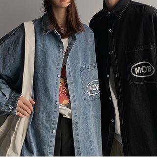 Lettering Denim Long-sleeve Shirt