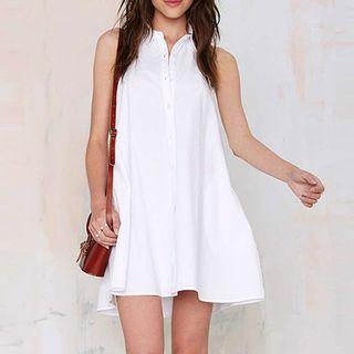 Plain Open Back Sleeveless Shirtdress