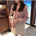 V-neck Knit Sweater Pink - One Size