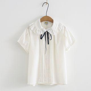 Tie Neck Short-sleeve Blouse White - One Size