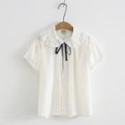 Tie Neck Short-sleeve Blouse White - One Size