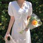 V-neck Shirred Long Dress Ivory - One Size