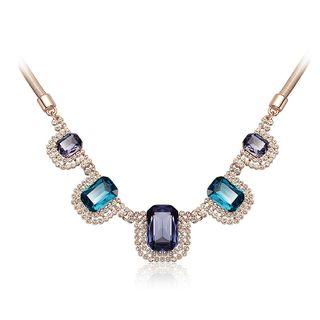 Sparkling Plated Rose Golden Necklace With Blue Cubic Zircon And White Austrian Element Crystals
