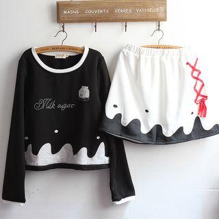 Set: Print Long-sleeve Top + Shorts