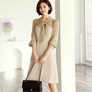 Tie-neck Frill-trim A-line Dress