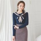 Contrast Tie-front Knit Top