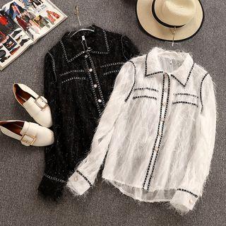 Contrast Trim Fringed Trim Blouse