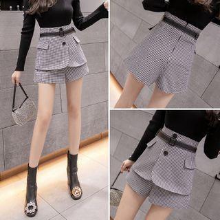 High-waist Houndstooth Wide-leg Shorts