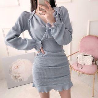 Wrap-front Knitted Bodycon Dress
