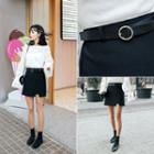 Seam-trim Belted Cutout-hem Miniskirt