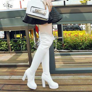 Block Heel Lace Trim Over-the-knee Boots