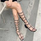 Block Heel Faux Pearl Gladiator Sandals