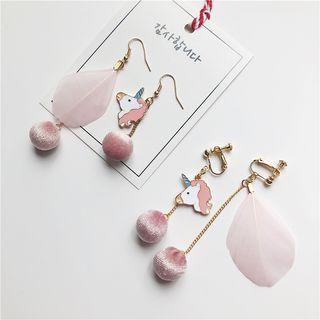Non-matching Alloy Unicorn Feather Dangle Earring